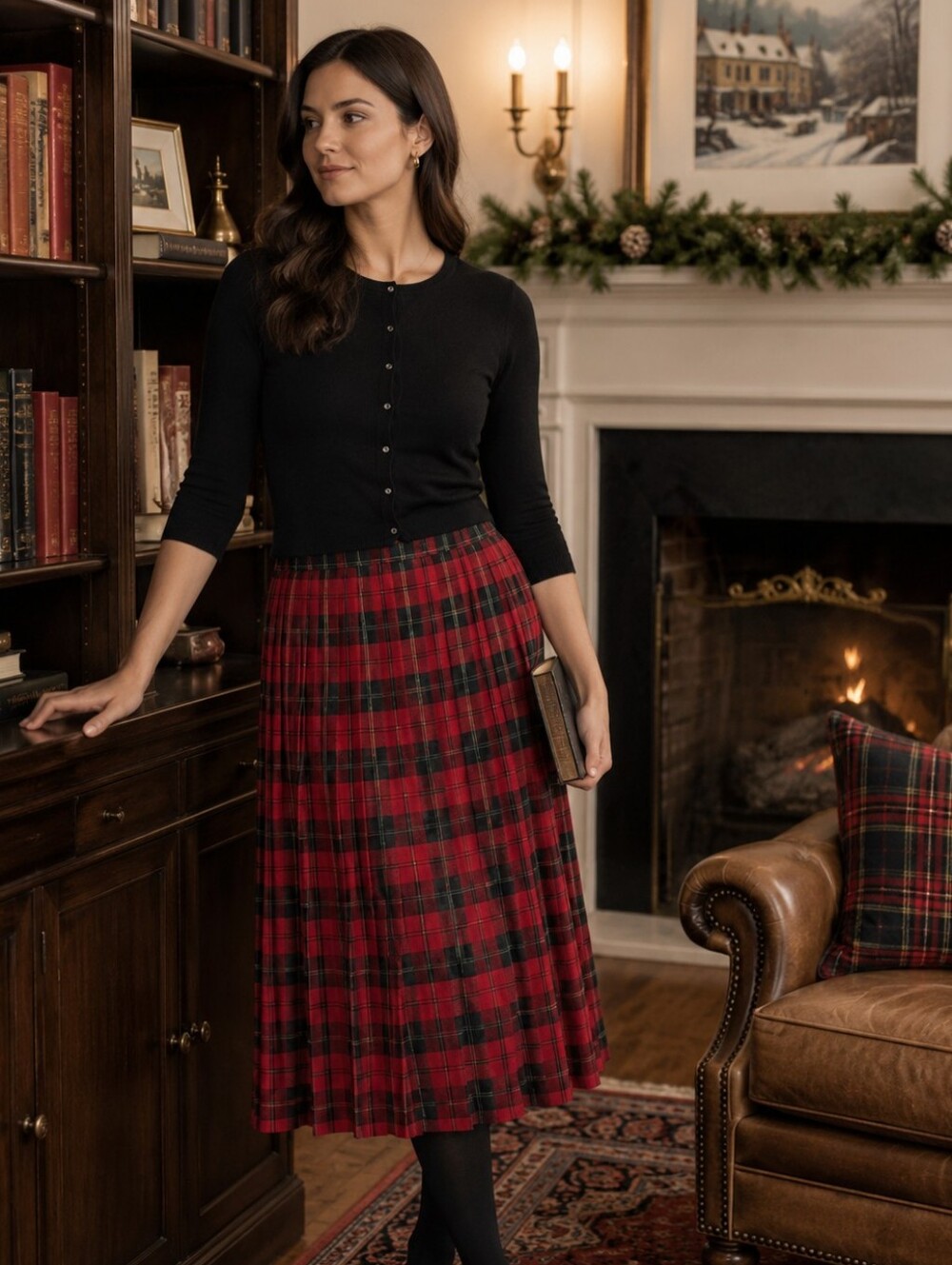 Vintage Pendleton Tartan Plaid Pleated Wool Midi Skirt Preppy Holiday Women's 8